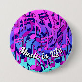 美しい音楽活発なノートのピンクの紫色の青い水 缶バッジ (正面)