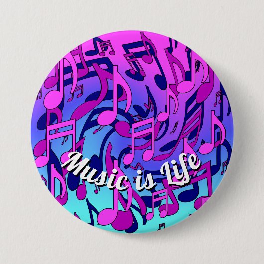 美しい音楽活発なノートのピンクの紫色の青い水 缶バッジ (正面)