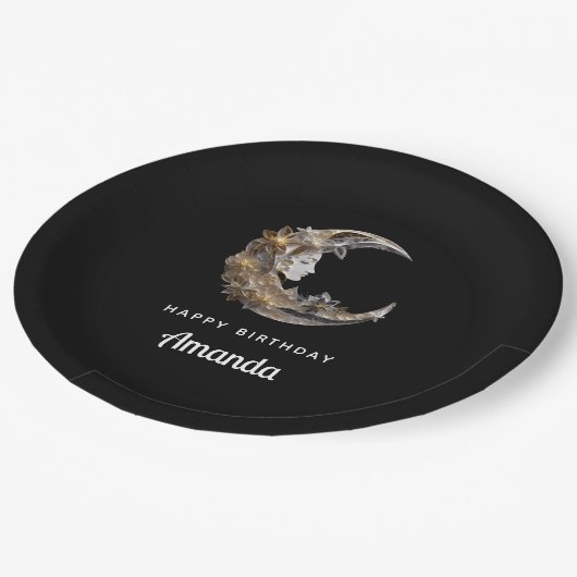 美しい顔インザムーン誕生日 ペーパープレート (アングル)