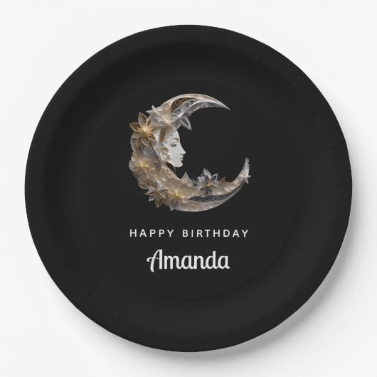 美しい顔インザムーン誕生日 ペーパープレート (正面)