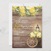 美しい風化された木製の樽と黄色の花 招待状 (正面)