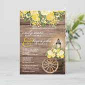 美しい風化された木製の樽と黄色の花 招待状 (スタンド正面)