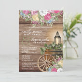 美しい風化木材とフローラカラフル 招待状 (スタンド正面)