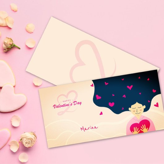 美しい風景のバレンタイン女性ハグハートカード シーズンカード