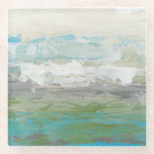 美しい風景を見下ろす白い雲 ガラスコースター (正面)