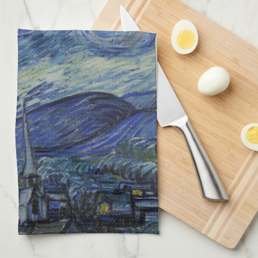 美しい風景ブルーナイトスカイゴールデンスターズ キッチンタオル (四つ折り)