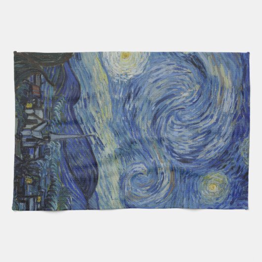美しい風景ブルーナイトスカイゴールデンスターズ キッチンタオル (横)