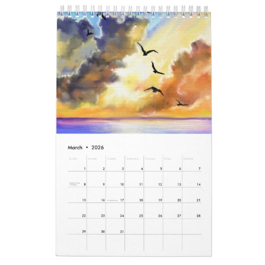 美しい風景 – 水絵を描色の芸術 カレンダー (3月 2026)