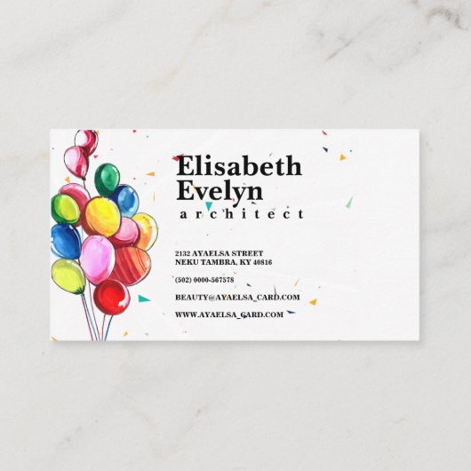 美しい飛んでいるカラフル風船 名刺 (裏面)