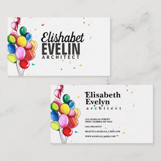 美しい飛んでいるカラフル風船 名刺 (正面/裏面)