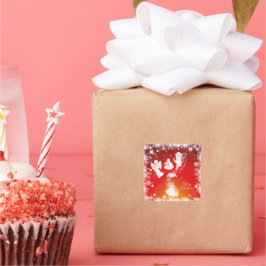 美しい飛んでいるクリスマス天使 – 白い雪 – 赤 スクエアシール