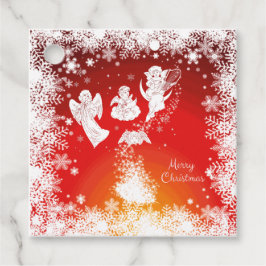 美しい飛んでいるクリスマス天使 – 白い雪 – 赤 フェイバータグ