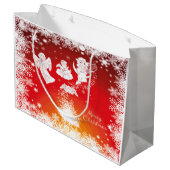美しい飛んでいるクリスマス天使 – 白い雪 – 赤 ラージペーパーバッグ (裏面アングル)