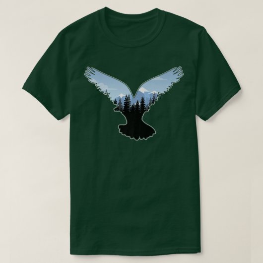 美しい飛んでいるハゲのワシの夜空の森の鳥 Tシャツ (デザイン正面)