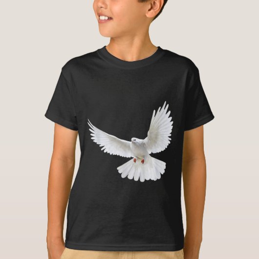 美しい飛翔平和な白鳩の写真のシルエット Tシャツ (正面)