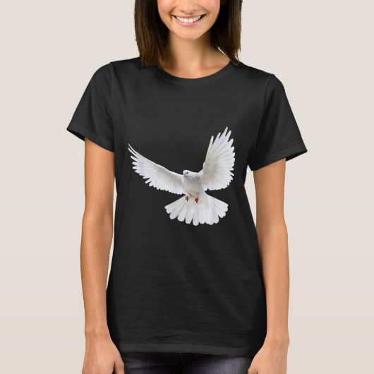 美しい飛翔平和な白鳩の写真のシルエット Tシャツ (正面)