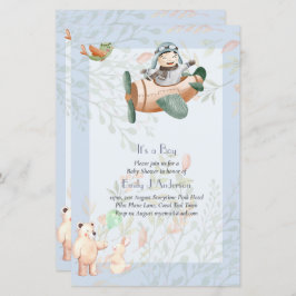 美しい飛行機パイロットボーイズ赤ちゃんシャワー招待状