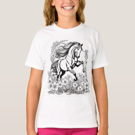 美しい飼育馬と絵を描花a tシャツ
