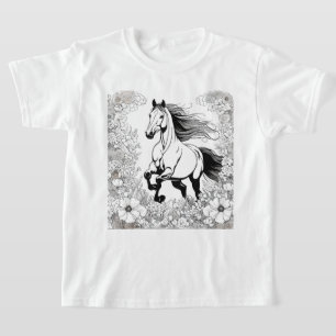 美しい飼育馬と絵を描花a tシャツ