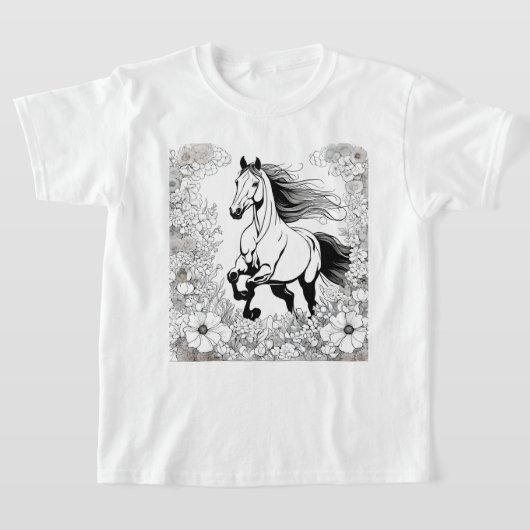 美しい飼育馬と絵を描花a tシャツ (レイダウン)