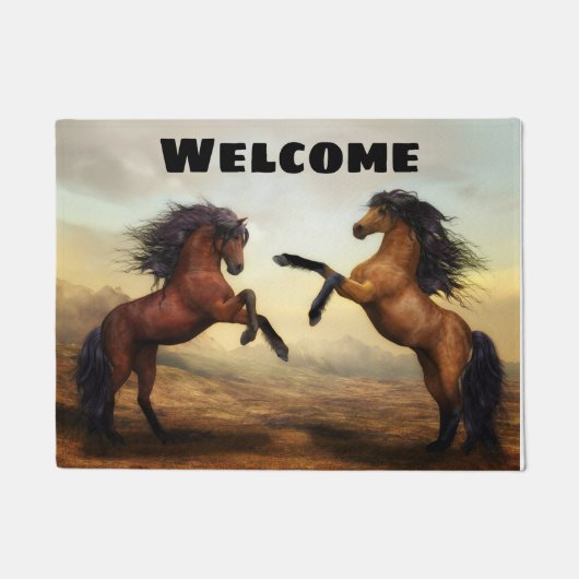 美しい養育Buckskinおよび栗毛の馬 ドアマット (正面)
