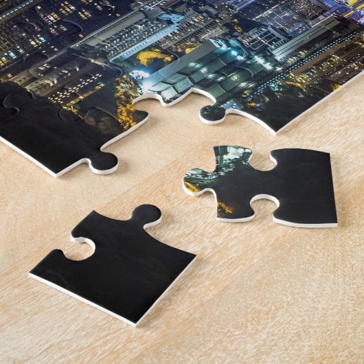 美しい香港の街の暗い夜景 ジグソーパズル (側面)