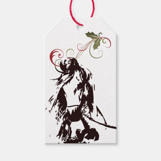 美しい馬およびヒイラギの冬休みのクリスマス ギフトタグ (正面)