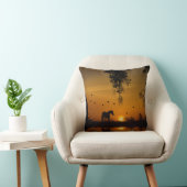 美しい馬とオークの木の夕日 クッション (椅子)