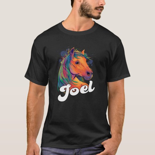 美しい馬とジョエルかわいい少年の名前 Tシャツ (正面)
