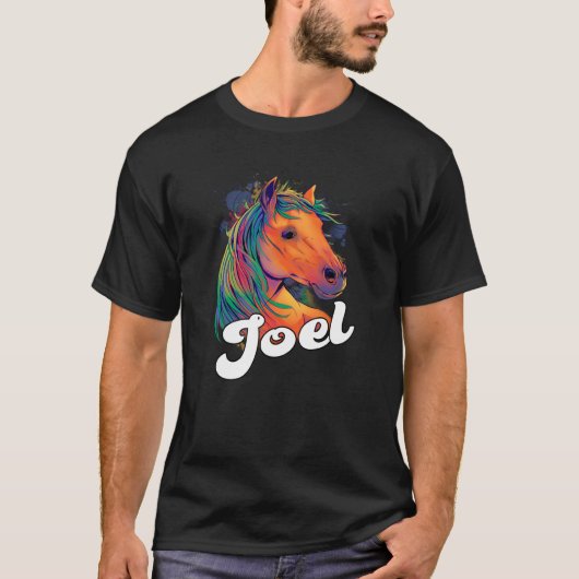 美しい馬とジョエルかわいい少年の名前 Tシャツ (正面)
