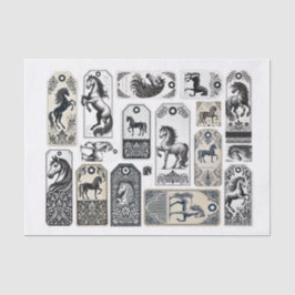 美しい馬とダマスクデザイン装飾 薄葉紙