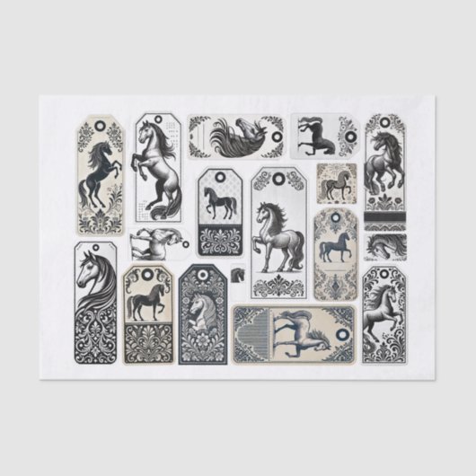 美しい馬とダマスクデザイン装飾 薄葉紙 (正面)