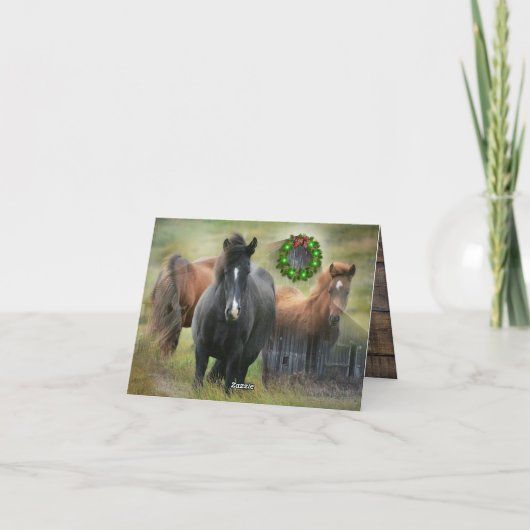 美しい馬とバ素朴ンクリスマスホリデー シーズンカード (裏面)