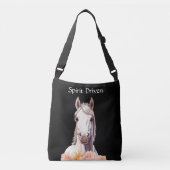 美しい馬とピンクのパーソナライズされた花 クロスボディバッグ (正面)