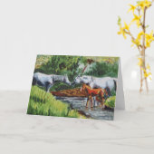 美しい馬とフォアール風景油絵 カード (黄色い花)