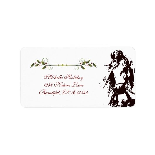 美しい馬とホリーウィンターホリデーアドレス ラベル (正面)