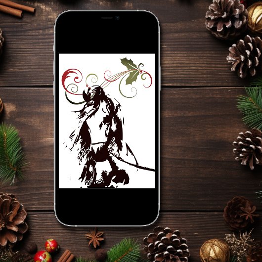 美しい馬とホリーウィンターホリデークリスマス カード