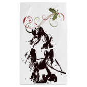 美しい馬とホリーウィンターホリデークリスマス スモールペーパーバッグ (裏面)