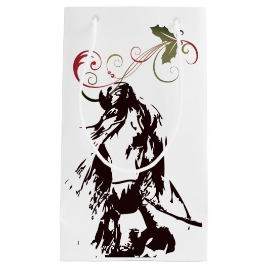 美しい馬とホリーウィンターホリデークリスマス スモールペーパーバッグ (正面)