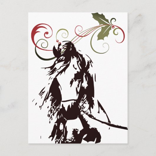 美しい馬とホリークリスマスの冬 シーズンポストカード (正面)