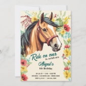 美しい馬とワイルドフラワーの誕生日パーティー 招待状 (正面)