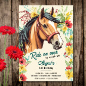 美しい馬とワイルドフラワーの誕生日パーティー 招待状