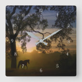 美しい馬と伝統オークツリー スクエア壁時計 (正面)