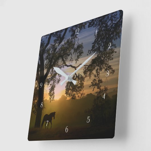 美しい馬と伝統オークツリー スクエア壁時計 (傾斜)