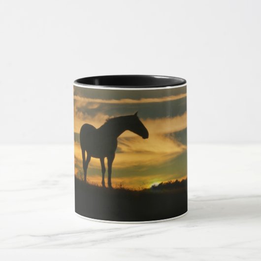 美しい馬と夕日 マグカップ (中央)