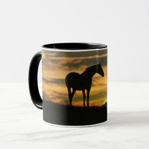 美しい馬と夕日 マグカップ