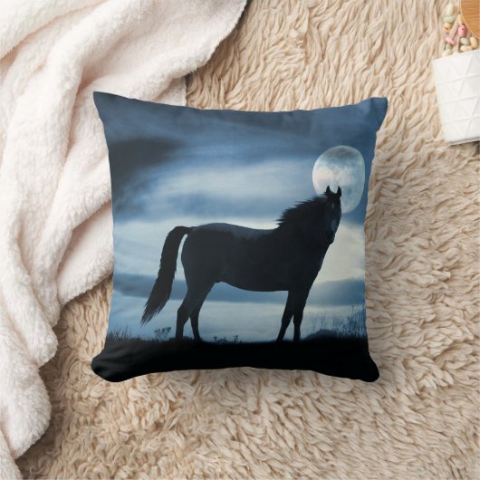 美しい馬と月枕 クッション (ブランケット)