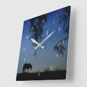 美しい馬と月 スクエア壁時計 (傾斜)