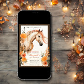 美しい馬と秋の花秋誕生日 招待状