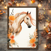 美しい馬と秋の花秋誕生日 招待状